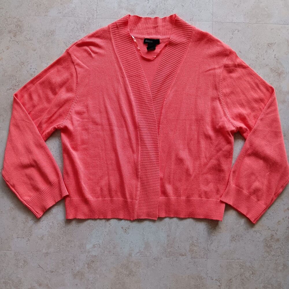 Thesis Women's XL 3/4 Sleeve Melon Orange Open Front Lightweight Cardigan